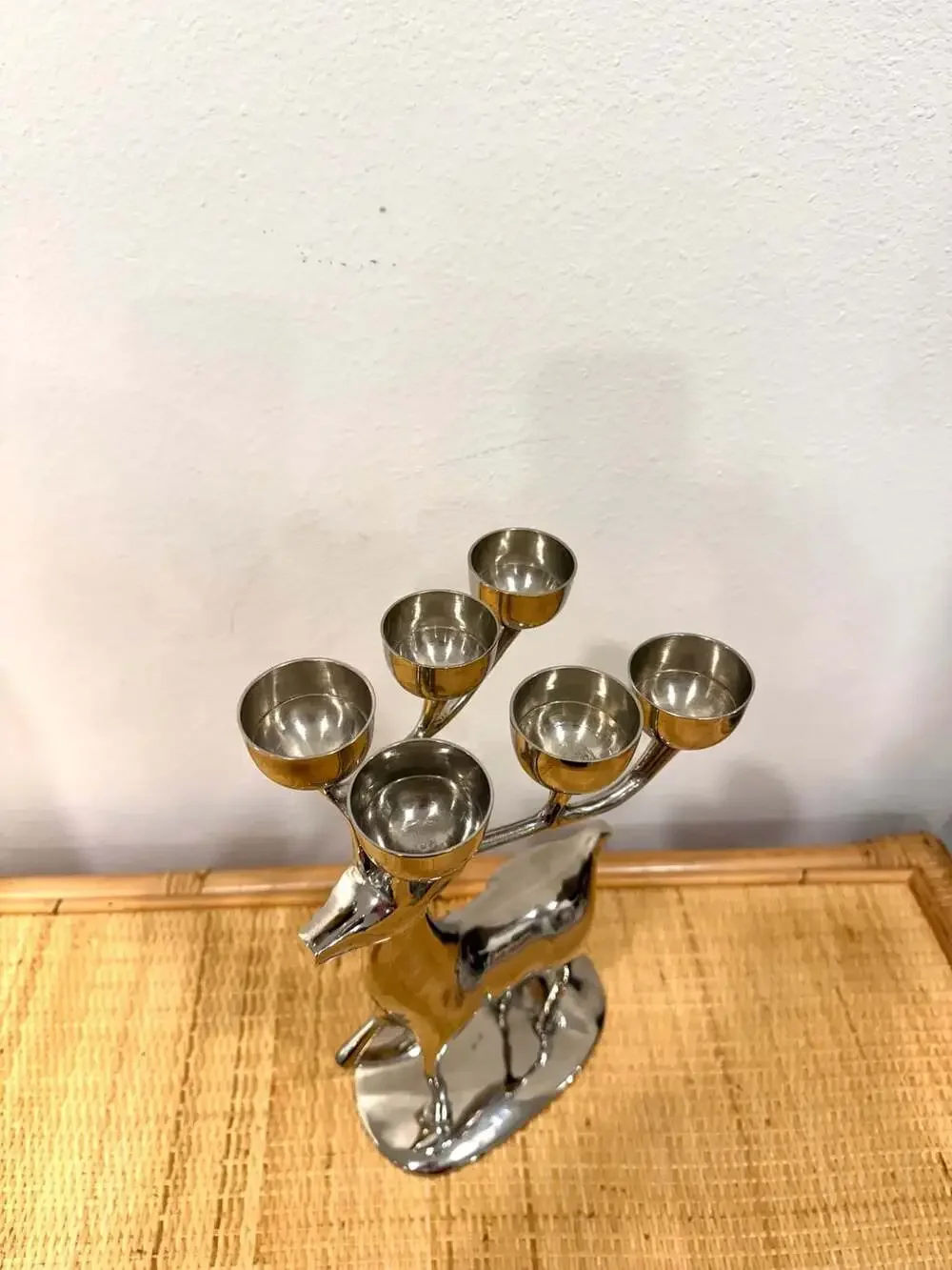 Pottery Barn Chrome Reindeer Six Point Tea Light Christmas Candleholder